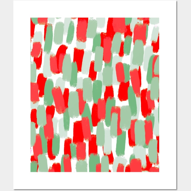 Red and Green, Paint Brush Strokes, Abstract Wall Art by OneThreeSix